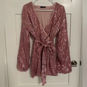 PrettyLittleThing Pink Sequin Long Sleeve Mini Dress